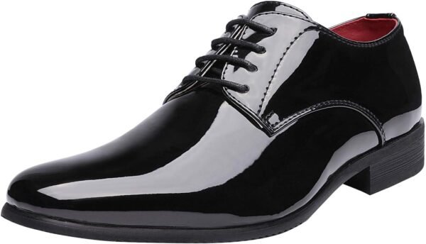 Men's Faux Patent Leather Tuxedo Dress Shoes Classic Lace-up Formal Oxford