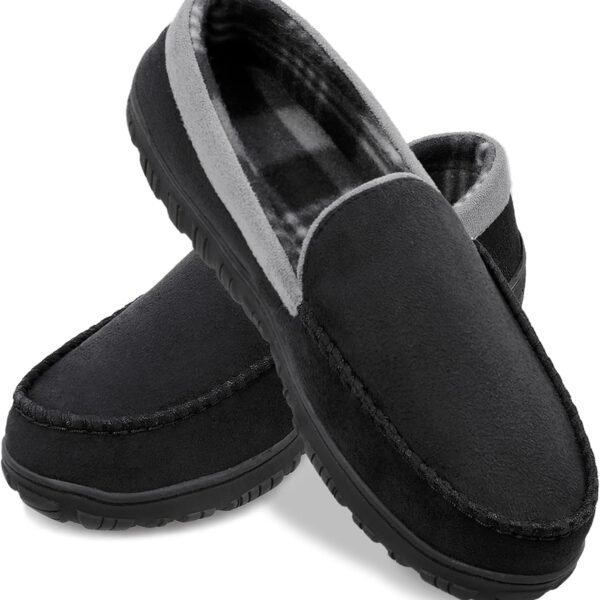 Men's Microsuede Moccasin Slippers with Memory Foam Insole – Indoor House Shoes