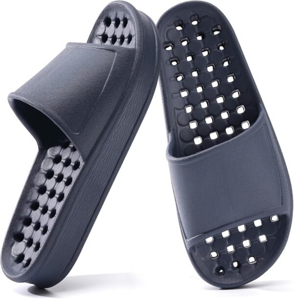 Unisex Shower Slides — Massaging Sandals with Drainage Holes — Soft, Cushioned, & Non-Slip — Comfortable Thick Sole — Quick-Drying Footwear for Gym, Bathroom, & Spa Use